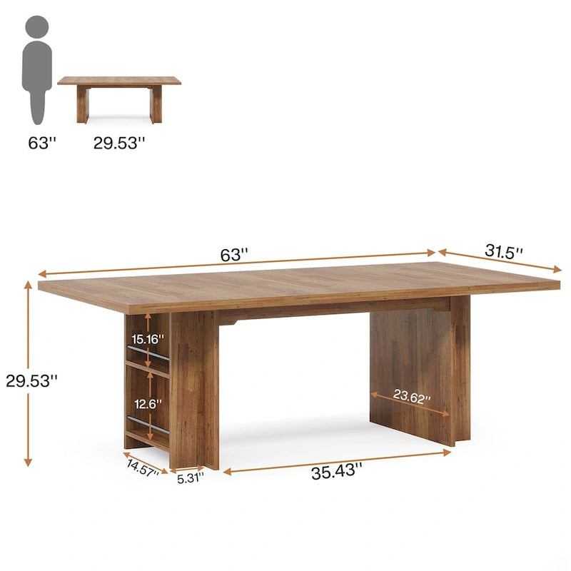 Natural Wood / Walnut / Brown Large Writing Desk with Storage Shelves, 1-Person