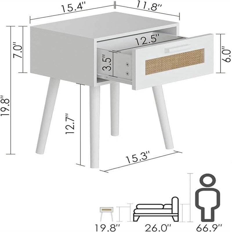 Bedroom Nightstands Wooden Night Stands - 11.81D x 15.35W x 19.69H