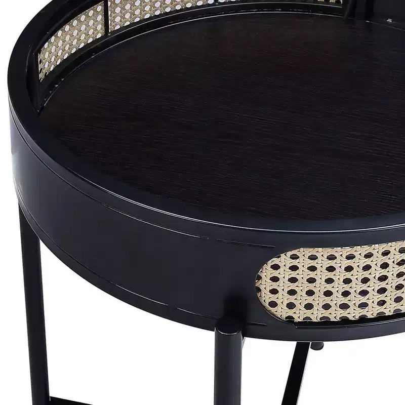 22 Colson Accent Table Black Finish - Acme Furniture: Rattan Detail, Metal Frame, Wood Top, No Assembly Required