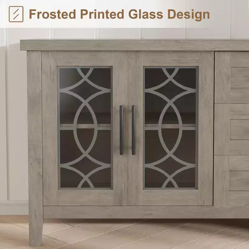 GustoWave Farmhouse TV Stand for 70 Inch,with Glass Door,2 Storage Door and 3 Drawer, Console Table with Shelves for Bedroom Living Room
