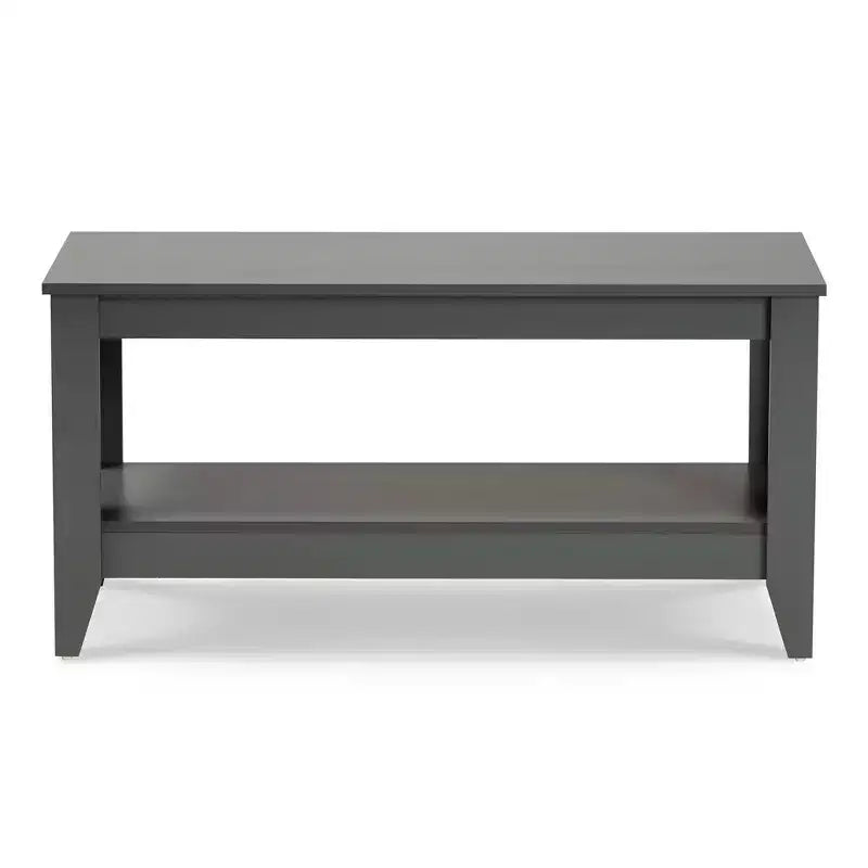 Elada Wood Coffee Table: Lower Shelf Storage, Tapered Feet, Modern Living Room - Baxton Studio