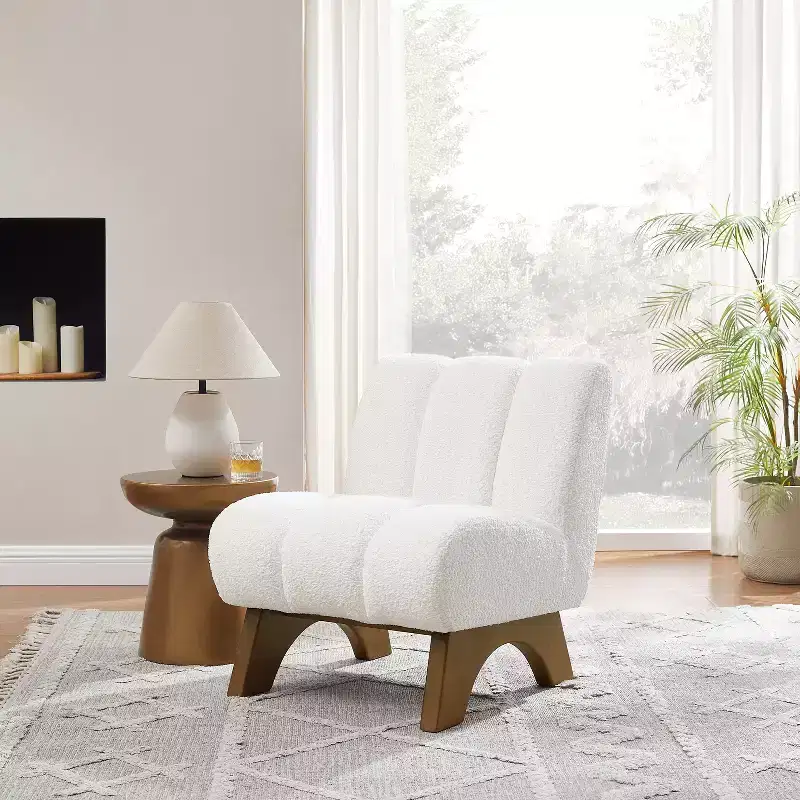 Art Leon Polar Fleece Fabric Upholstered Accent Slipper Chair with Rubber Wood Legs