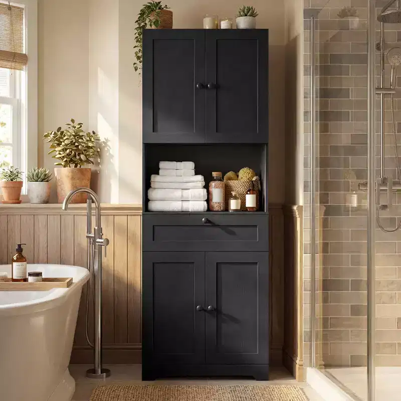 67.5'' Kitchen Pantry Cabinet w/4 Doors 1 Drawer Open Countertop Adjustable Shelf
