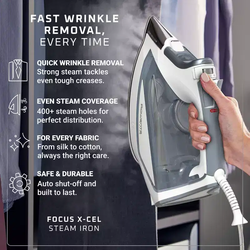 Rowenta Focus Excel 1725W Clothes Iron with Stainless Steel Soleplate - Grey