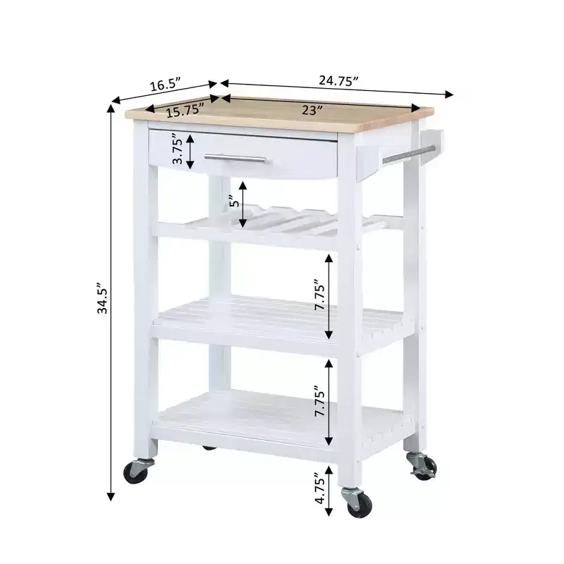 Ellaine 4 Tier Butcher Block Kitchen Cart with Drawer and Wine Rack - Breighton Home