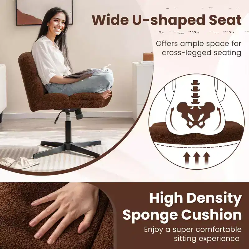 Costway Armless Office Desk Chair Modern Swivel Vanity Chair with Adjustable Height Grey/Brown/Beige