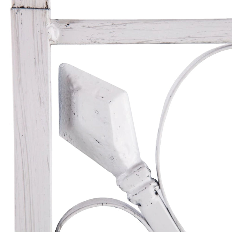 Hall Tree Coat Rack with Cushioned Seat, 12 Hooks, 2 Shelves, Distressed White Iron