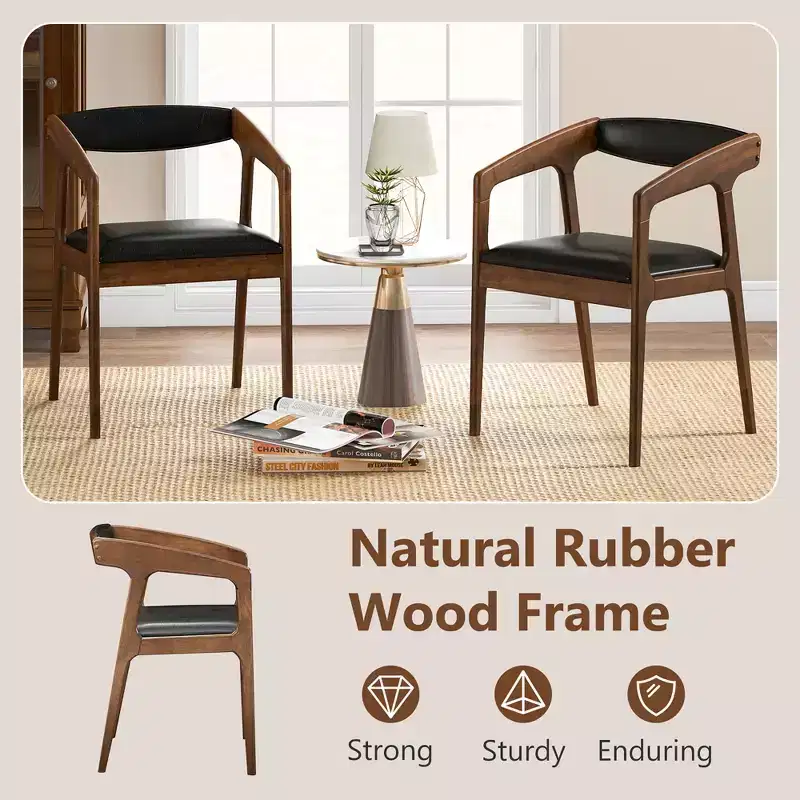 Costway Set of 2 Accent Chairs PU Leather Upholstered Armchairs w/ Cozy Backrest