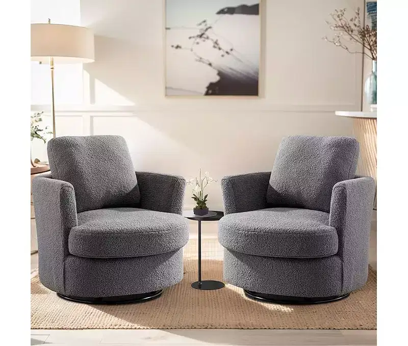 GDFStudio Bertha Swivel Boucle Upholstered 32 Wood and Steel Chair