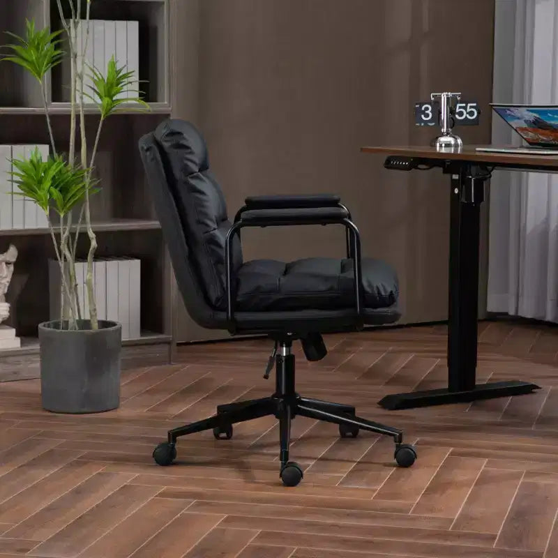 Okak Mid Back Desk Chair, Office Chair with Padded Armrest and Wheels, Computer Chair for Office, Gaming Room, Study