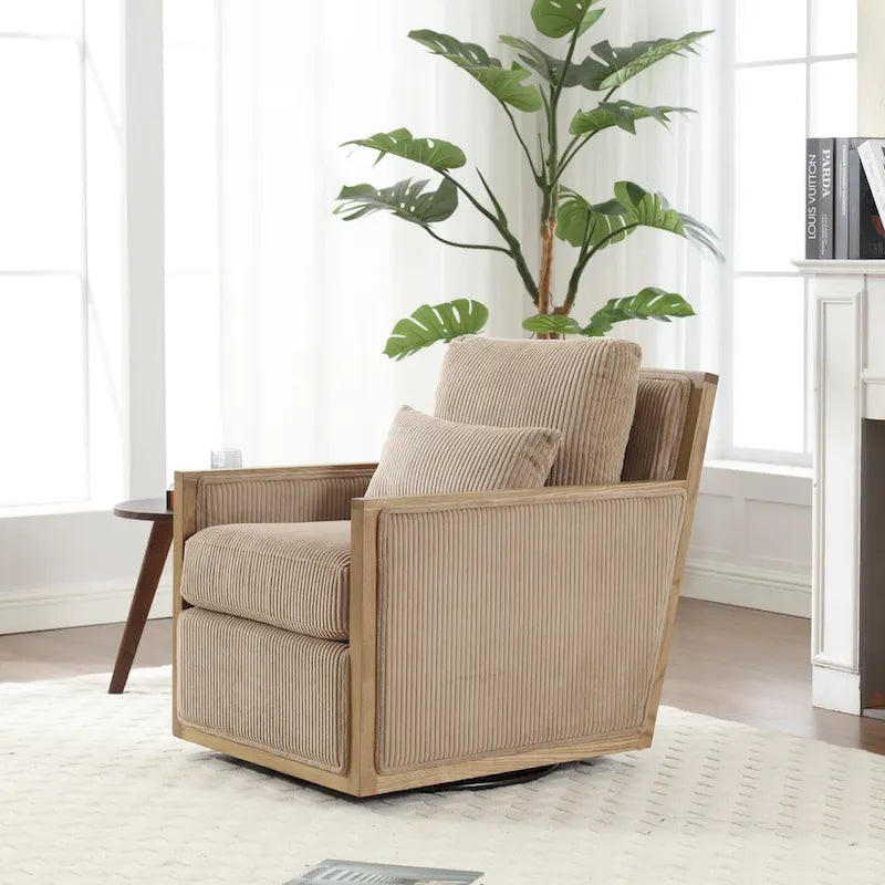 360° Swivel Barrel Accent Chair | Hardwood Frame | Foam Cushion | 300 lb | 26.77H