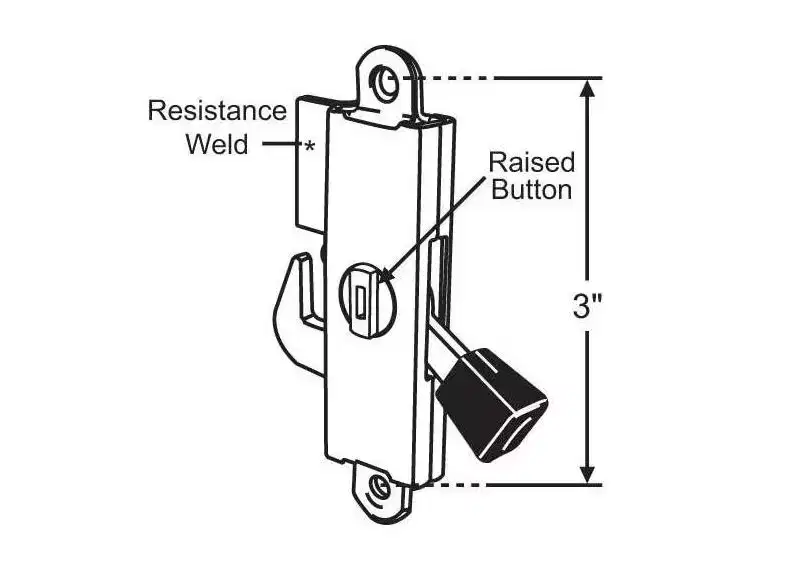 Brixwell Mortise Lock, Square Face Design, Surface Mount, 3 Height, Steel Hook with Raised Plastic Button, Steel Finish