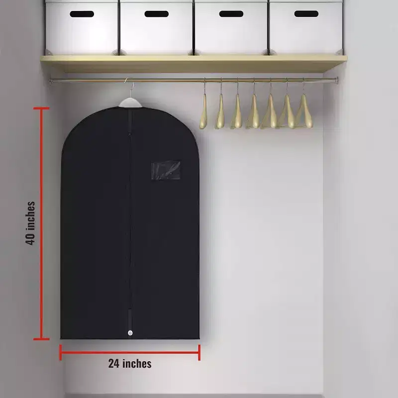 PLX Black Garment Bags for Hanging Clothes, Men Suit Bag for Travel and Clothing Storage Dresses Cover - Closet Garment Bags w/ Zipper (50 Packs)