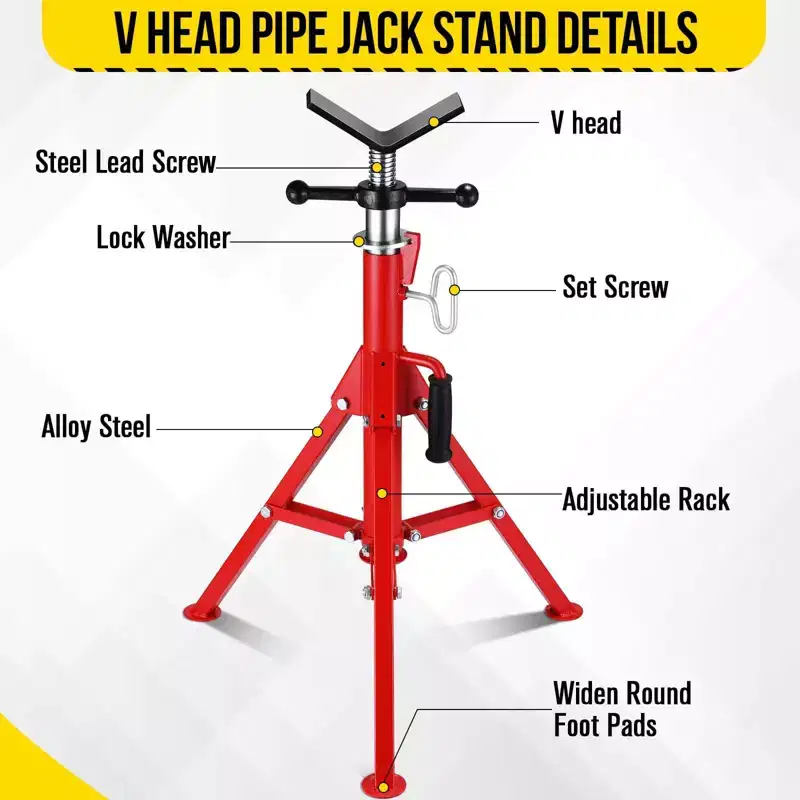 v-Head Pipe Jack Stand C Heavy Duty Steel Tripod with Folding Legs, 2500LB Load Capacity, Adjustable 28-52 Height, Portable Pipe Stand