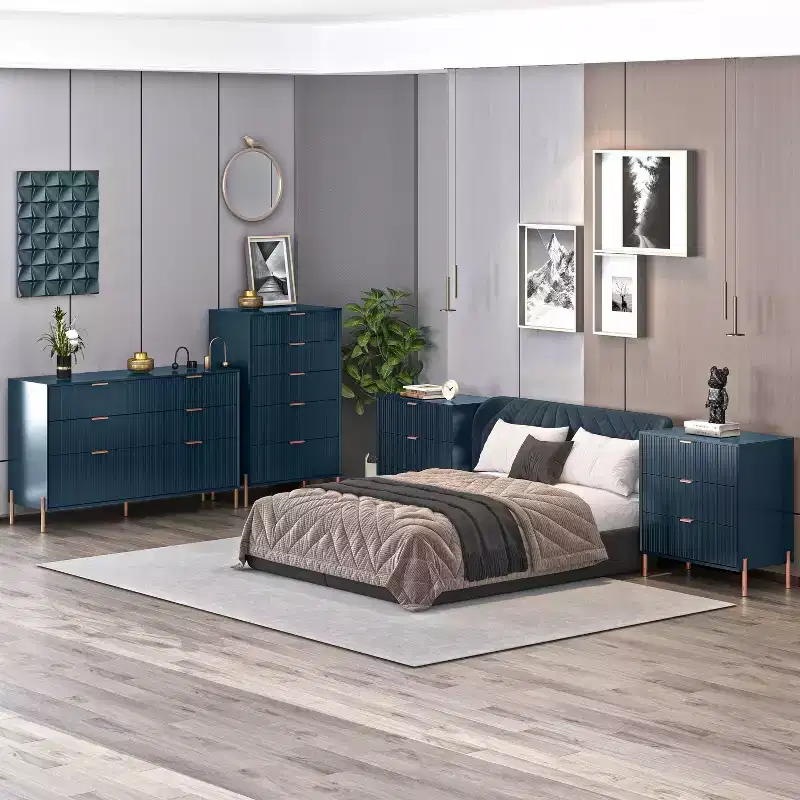 Festivo 4pc Modern Elegance Bedroom Chest and 6 Drawer Dresser and 3 Drawer Nightstands Set