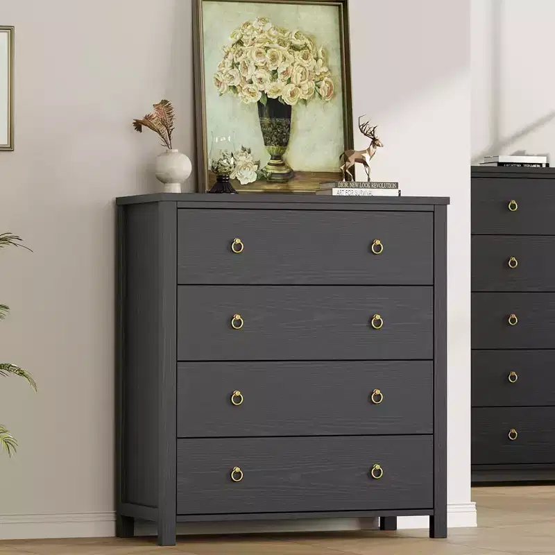 37 Farmhouse 4-Drawer Dresser, Tall Wood Storage Chest for Nursery & Bedroom, Versatile TV Stand for Living Room or Entryway