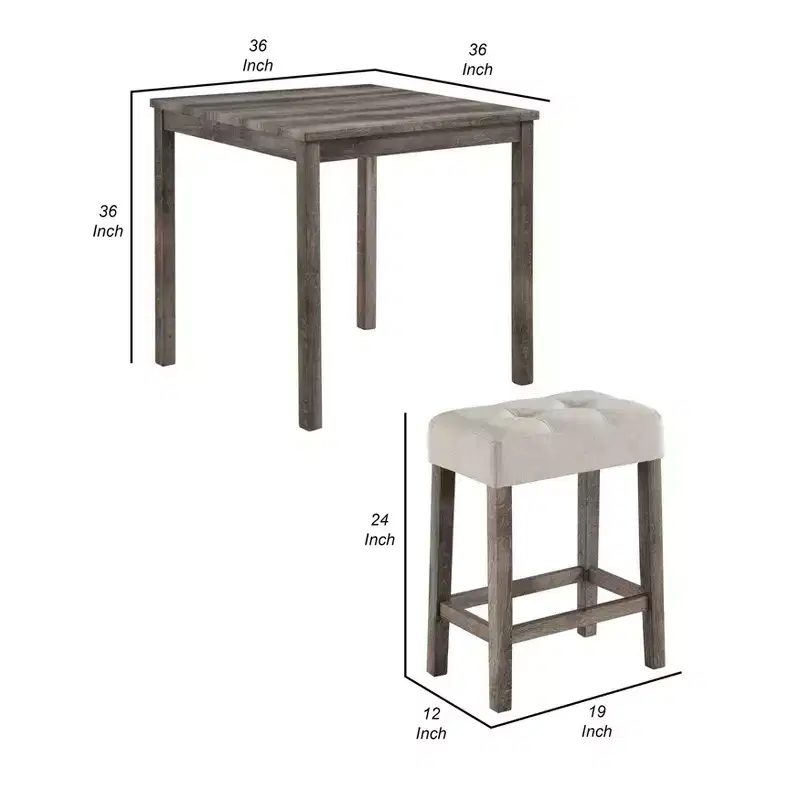 Royal Hampton 5 Piece Counter Height Table Set with 4 Stools, Beige Fabric, Gray Wood
