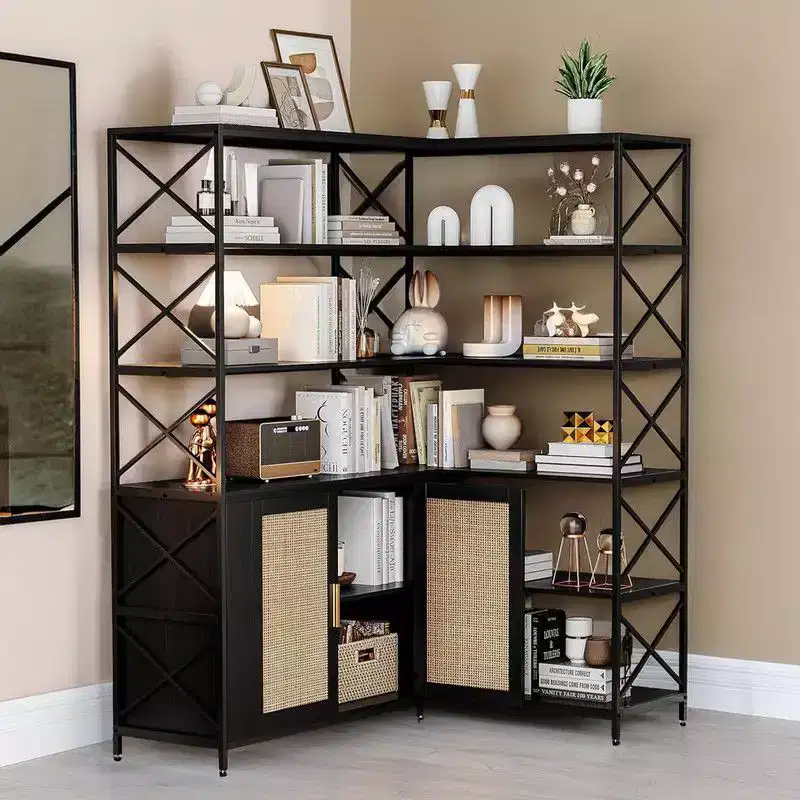 Coolmee 6 Tier Corner Bookshelf, Industrial Etagere Bookcase, Large L Shaped Storage Display Shelf for Home Office, Living Room, Kitchen