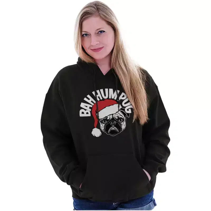 Funny Christmas Bah Humbug Pug Pun Hoodie Sweatshirt Women Men Brisco Brands