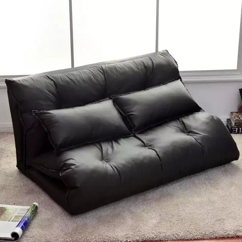 Costway PU Leather Foldable Modern Leisure Floor Sofa Bed Video Gaming 2 Pillows Black