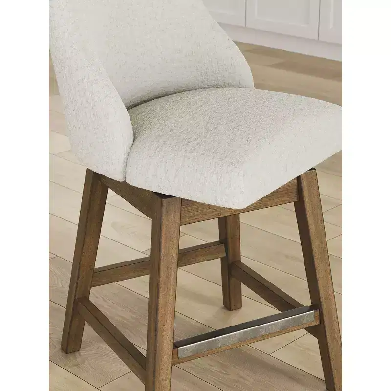 Signature Design by Ashley Cabalynn Counter Height Upholstered Swivel Barstools, Set of 2, Light Brown Frame with Cushioned Oatmeal Seat