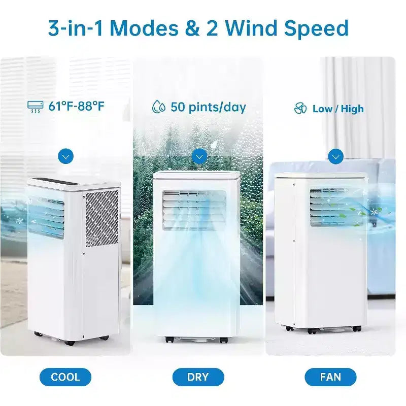 8,000 BTUs Portable Air Conditioner with Cooling, Dehumidifier, Fan 3-In-1, LED Display, 24-HTimer, DOE SACC 5000BTU High Efficiency Cooling