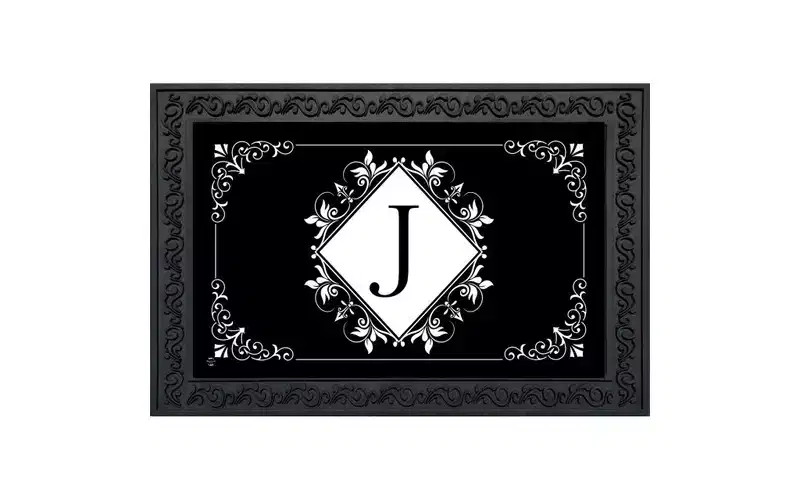 Briarwood Lane Everyday Doormat 30x18 Indoor Outdoor Black and White Monogram J Doormat