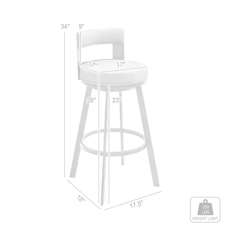 Armen Living 26 Flynn Metal with Faux Leather Swivel Counter Height Barstool