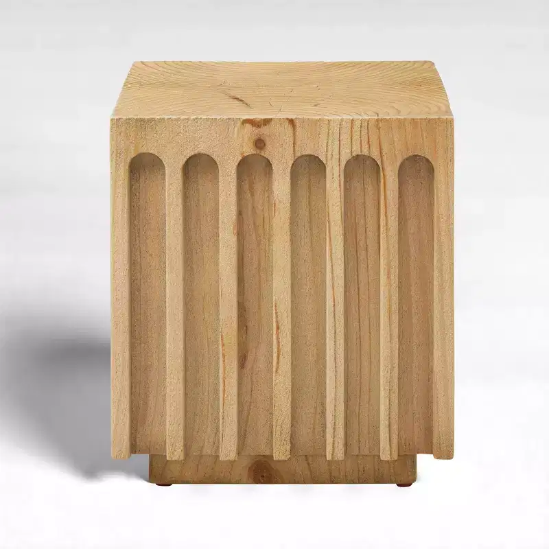 Art Leon Unique Fluted Solid Wood End Table Side Table