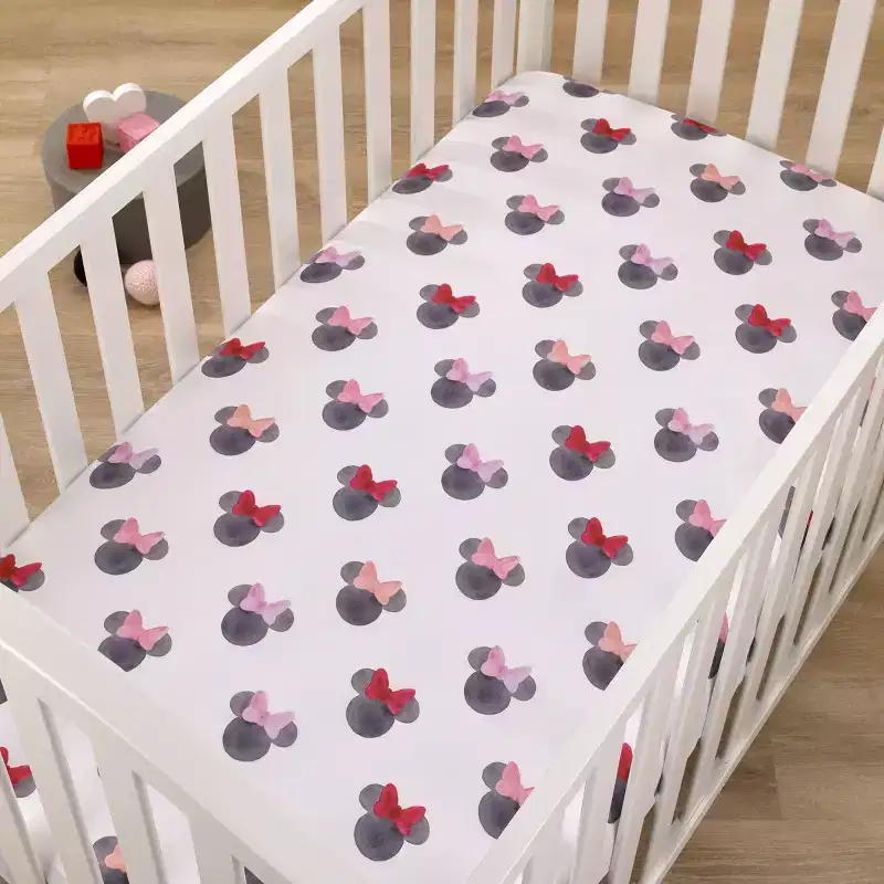 NoJo Disney Minnie Mouse - Black, Red and Pink Watercolor Minnie Ears Nursery Fitted Crib Sheet