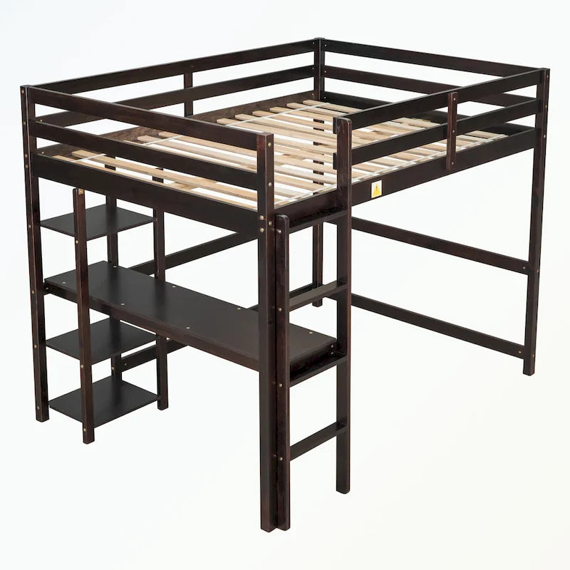 Full Loft Bed with Desk and Shelves