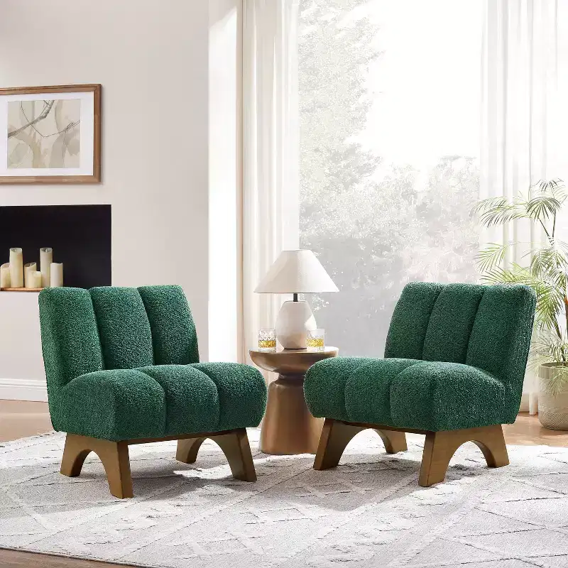 Art Leon Polar Fleece Fabric Upholstered Accent Slipper Chair with Rubber Wood Legs