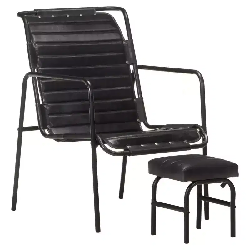 vidaXL Relaxing Armchair Dark Brown Real Leather, Powder-Coated Iron