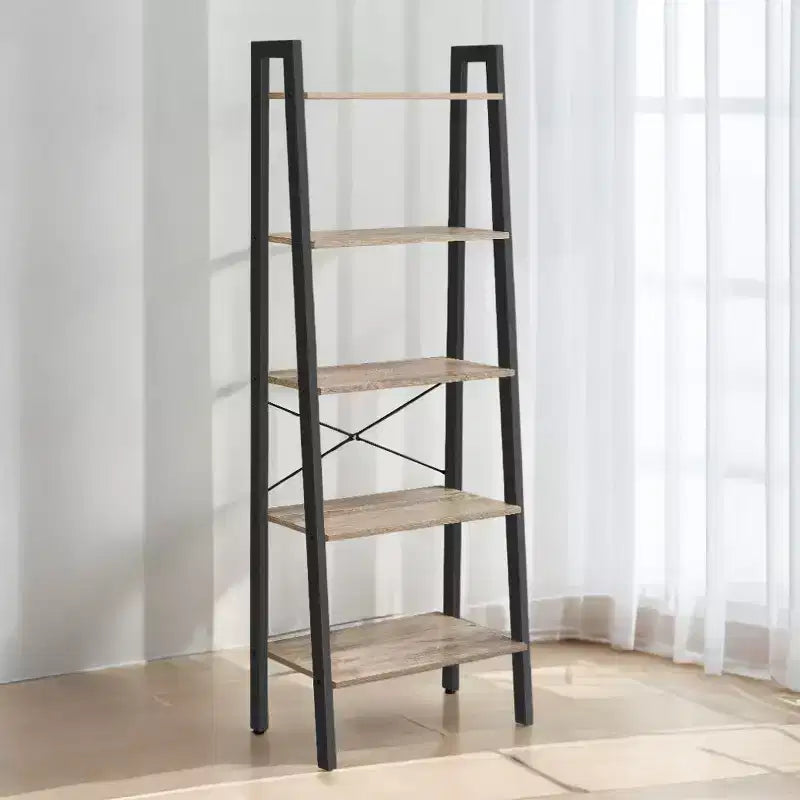 Ladder Shelf, 5-Tier Bookshelf, Storage Rack, Bookcase with Steel Frame, for Living Room, Home Office, Kitchen, Bedroom, Industrial Style