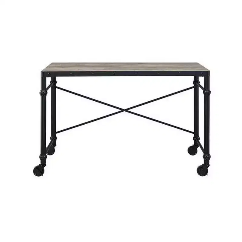 Royal Hampton Writing Desk with Casters and Nail Accents, Black