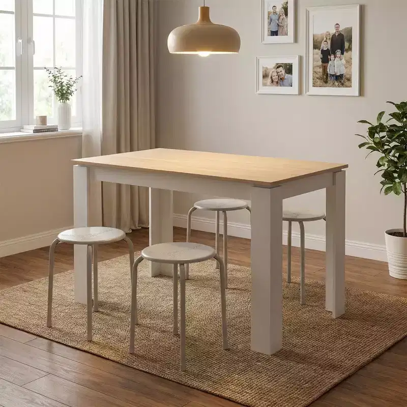 FurnitureR Dining Table Set for 4, Modern Kitchen Table with 4 Metal Stools, Space Saving Dining Set for Kitchen Dining Room Apartment