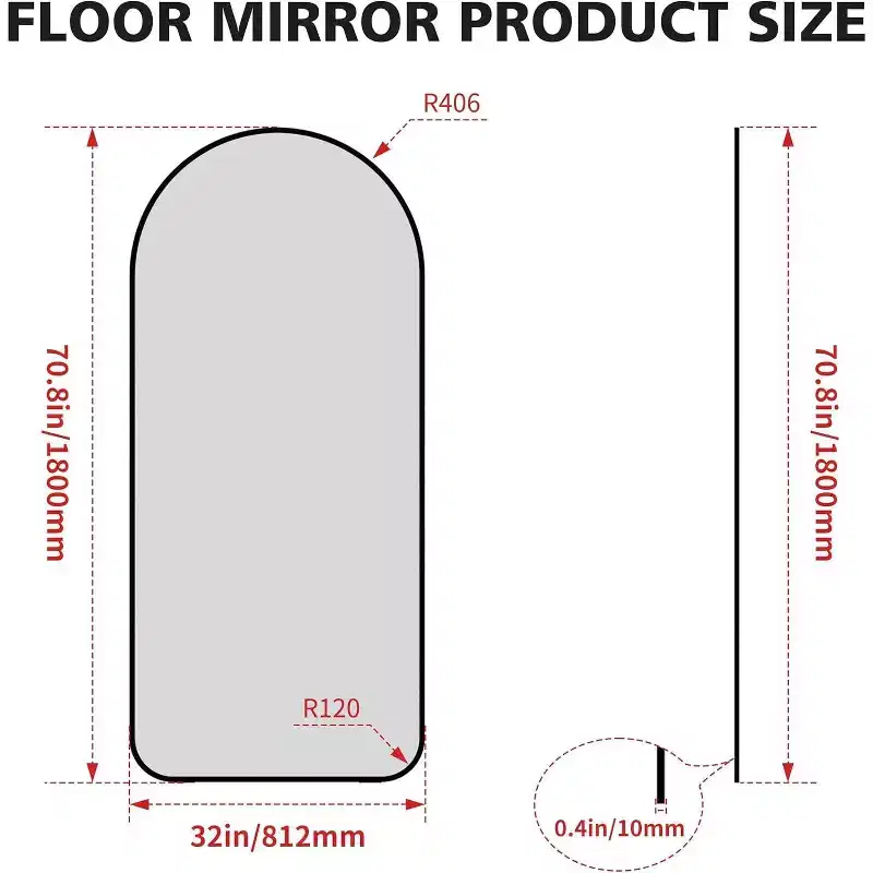 71x32 Arched Full Length Mirror, Black Aluminum Frame, Large Standing Mirror for Living Room, Bedroom, Entryway