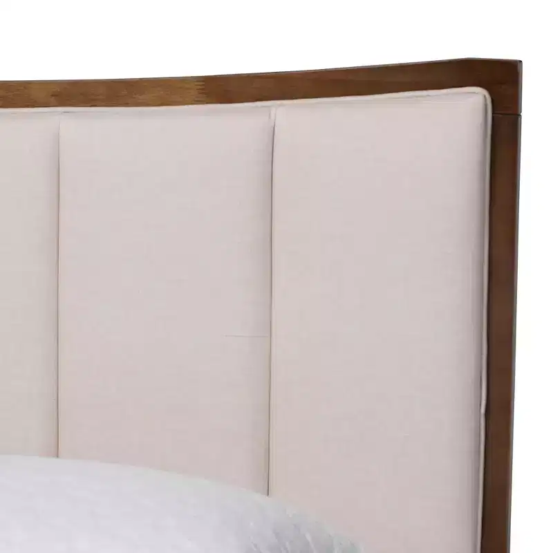 Baxton Studio Nikolai Mid-Century Channel Tufted Beige Fabric and Wenge Brown Wood 4-Piece Queen Bedroom Set