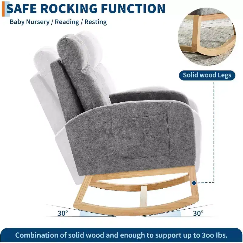 Rocking Glider Chair Modern Upholstered, Wingback Accent Rocker Chair Upholstered Tall Back Arm Chair
