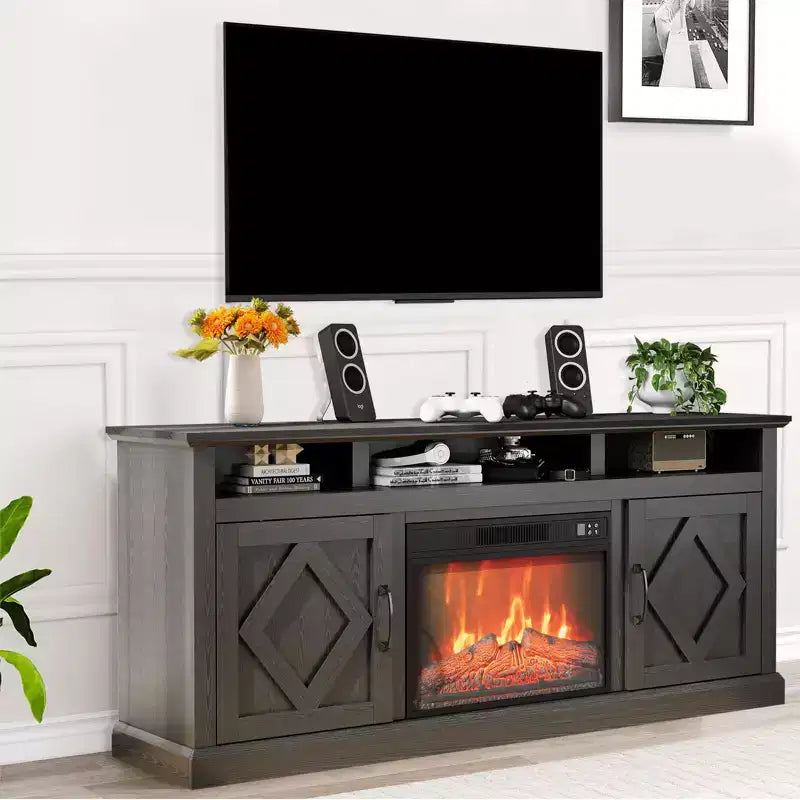 67 Fireplace TV Stand with Mantel, 18 Electric Fireplace Insert & Cabinets, Entertainment Center for Living Room or Bedroom, Brown