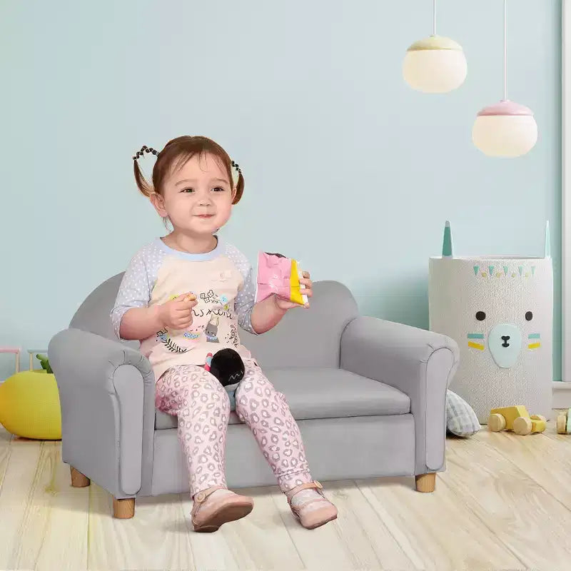 Ergonomic Foam Kids Sofa with Inner Toy Storage Chest, Velvet Kids Couch with Soft Arms, Children's Lounge Furniture