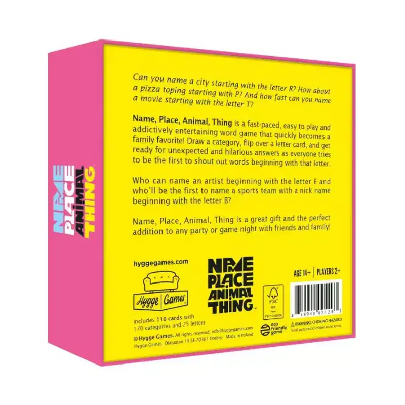 Name, Place, Animal, Thing Board Game