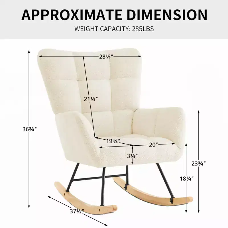 Furniliving Faux Shearling Upholstered Rocking Chair, Recliner Armchair with High Backrest & Wooden Leg