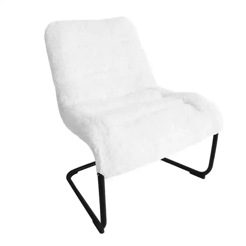 Upholstered Metal-Framed Lounge Chair with Faux Shearling Seat, White