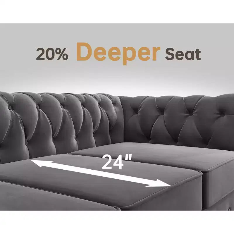 82 in. Chesterfield Rolled Arm Couch 3-Seater Removable Cushions Sofa in Gray-Morden Fort
