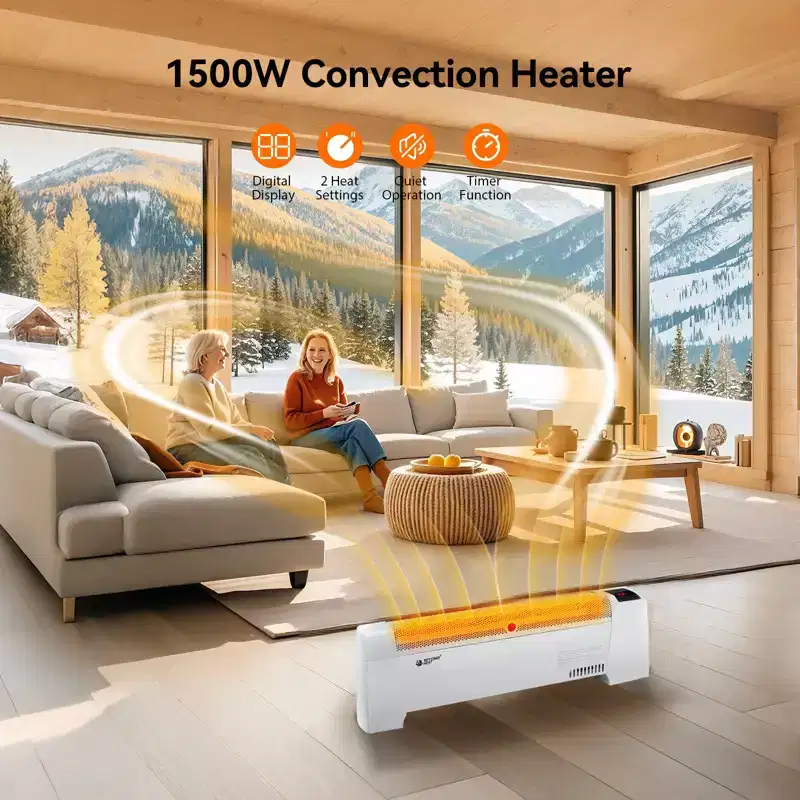 BEYOND HEAT Electric Baseboard Heater, 1500W Convection Heater with Adjustable thermostat and Overheat Protection, Quiet Operation for indoor use