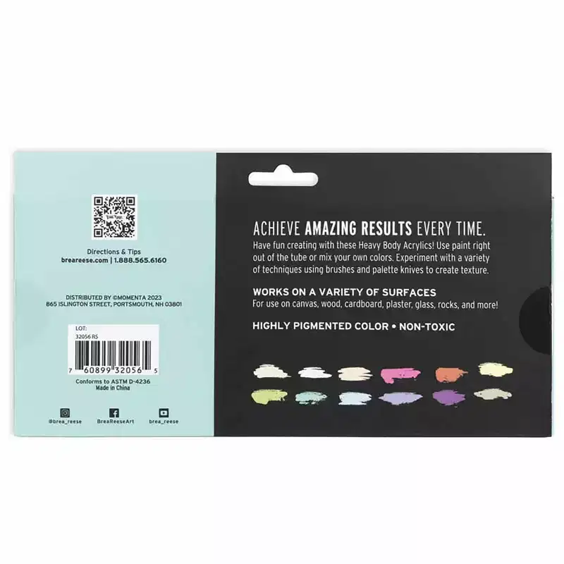 Brea Reese: Professional Heavy Body Acrylic Paint Set - Pastel Colors - 12 Tubes