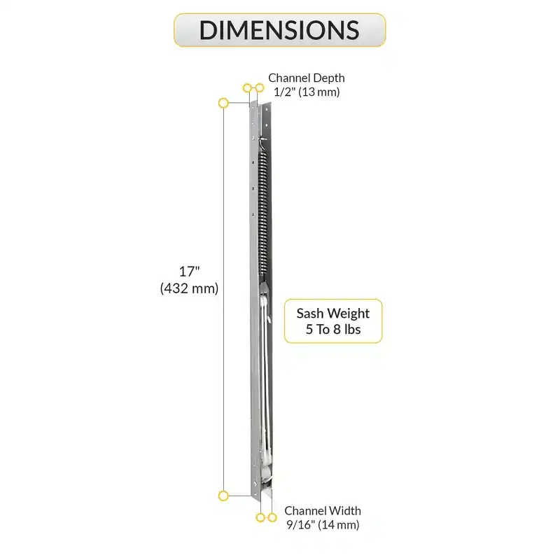 Brixwell 60-161 17in Window Channel Balance 5 To 8 Lbs Sash Weight hwB-B-5/8B-1610 9/16in Channel Width Aluminum