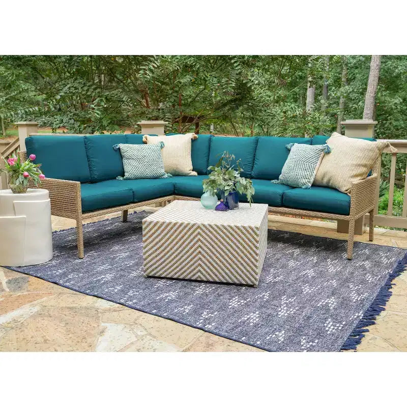 Leisure Made Riviera 5pc Wicker Sectional in Peacock Fabric