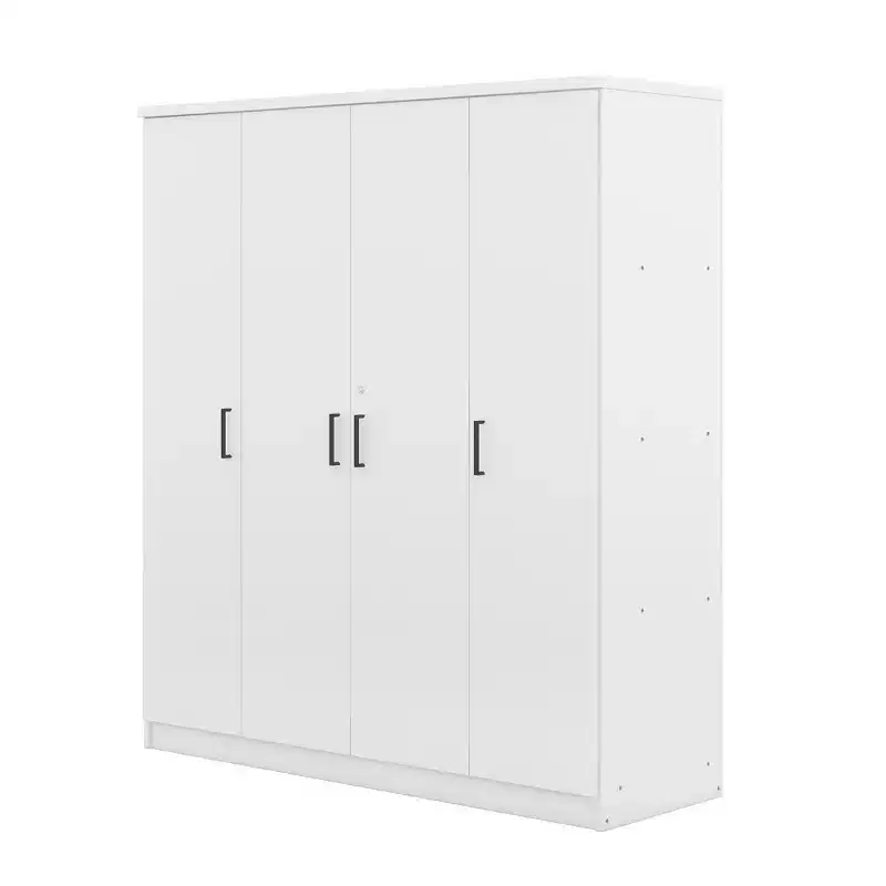 Wood 4-Door Wardrobe Armoire with Hanging Rod, 1-Drawer and Storage Shelves